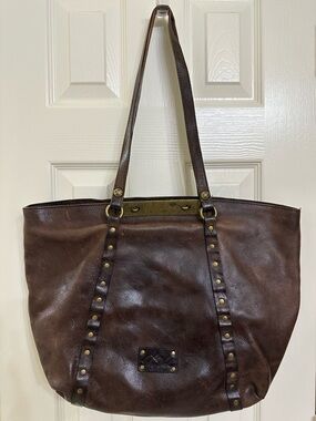 Patricia Nash Dark Chocolate Brown Leather Studded Tote